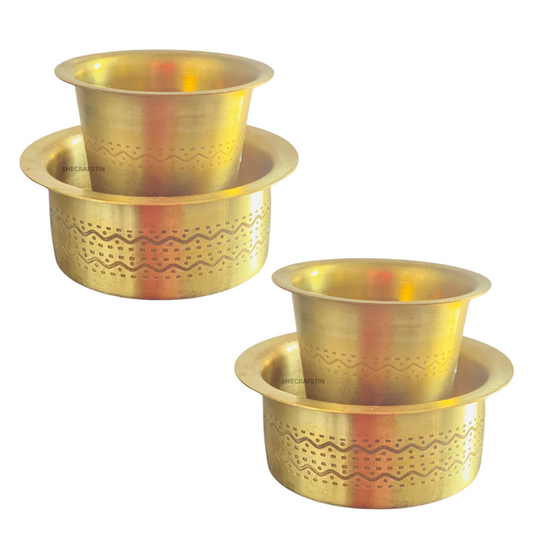 HANDCRAFTED BRASS COFFEE CUP AND DABRA SET OF 2 | SOUTH INDIAN COFFEE CUP AND SAUCER | MADRASI FILTER COFFEE SET | KUMBAKONAM DESIGNED PURE BRASS COFFEE SET