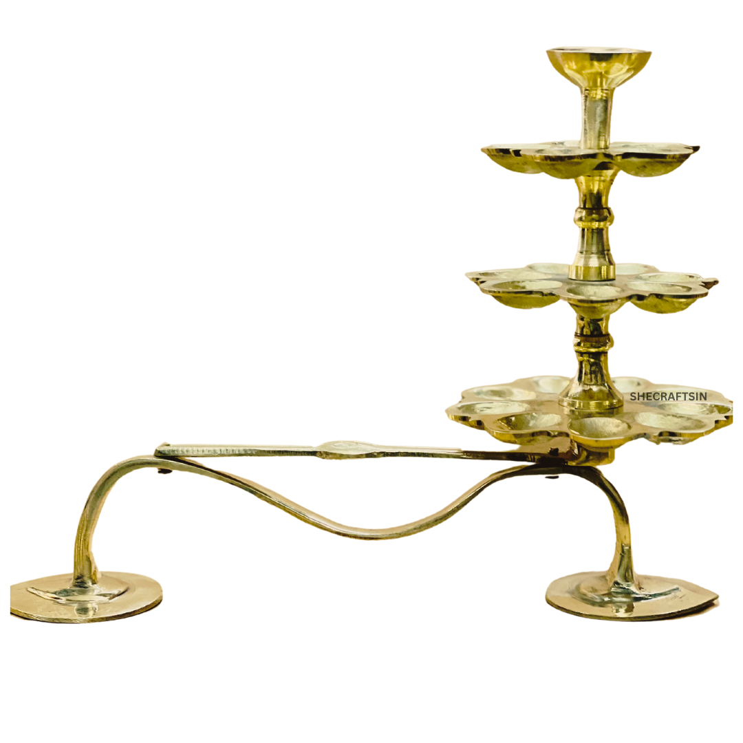 BRONZE HANDMADE STEP ARATHI WITH CAMPHOR HOLDER ON TOP | 3 STEP ARATI | DIYA | POOJA ARTICLES | GANGA ARATI | ARTI