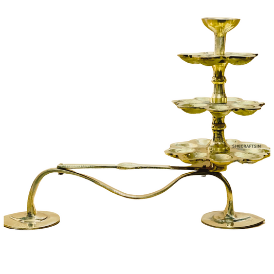 BRONZE HANDMADE STEP ARATHI WITH CAMPHOR HOLDER ON TOP  | 3 STEP ARATI | DIYA | POOJA ARTICLES | GANGA ARATI | ARTI