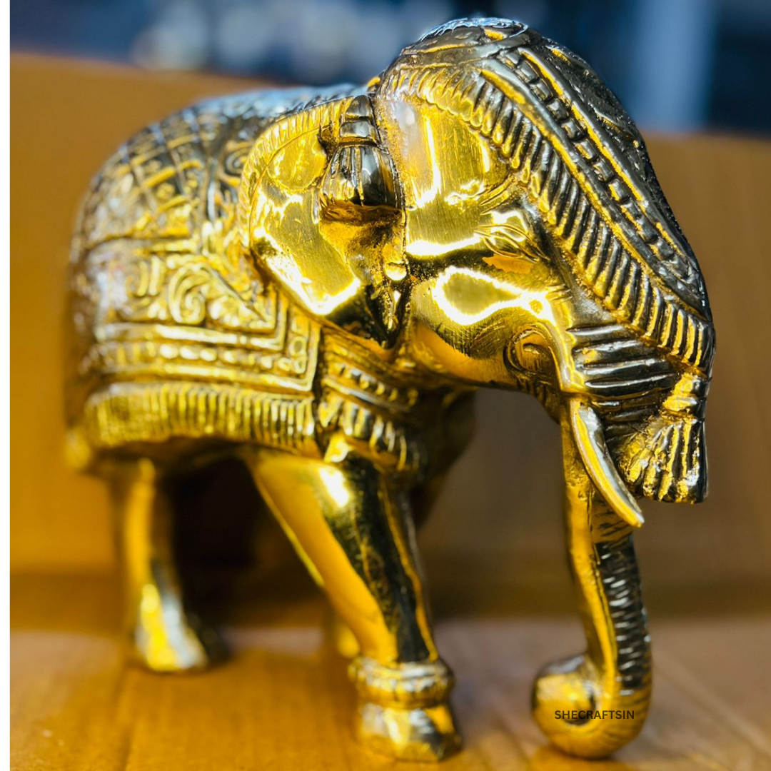BRASS HOME DECOR ELEPHANT | GOLDEN SHINING ELEPHANT FOR INTERIOR STYLING | SHECRAFTSIN