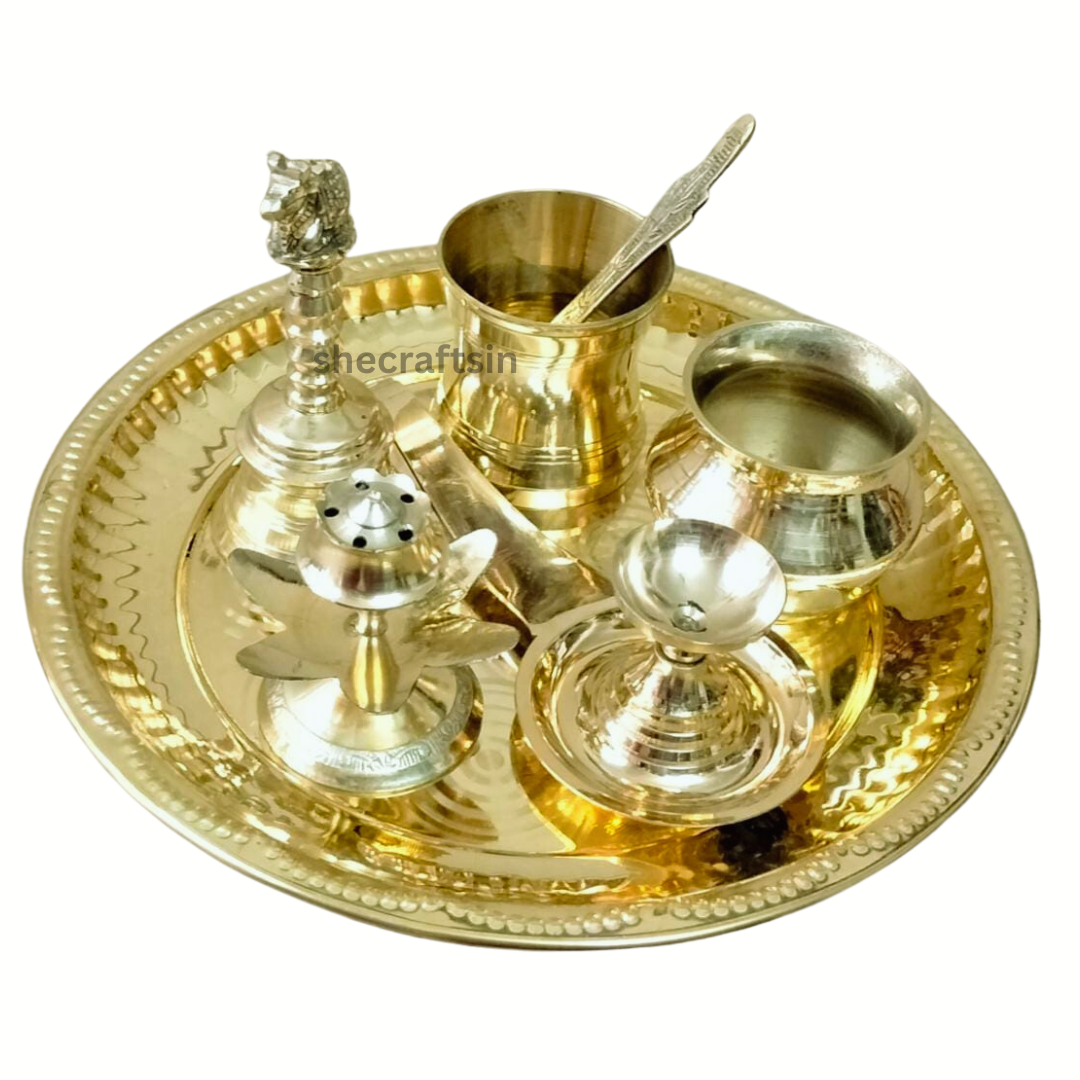 Pure Brass Pooja Thali Set, Small Pooja Room, Pooja Items