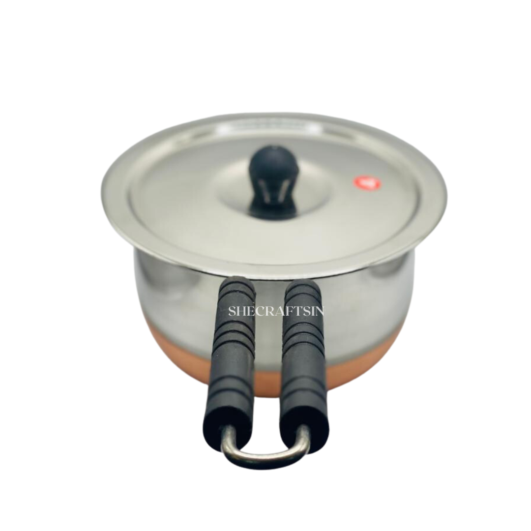 STAINLESS STEEL MILKPAN COPPER BASE WITH LID AND HANDLE