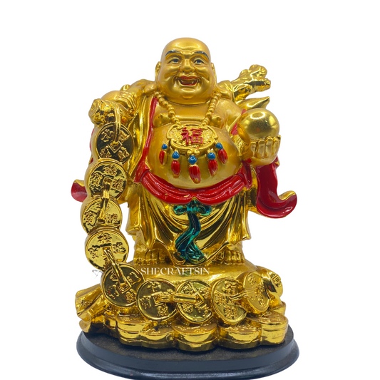 COIN LAUGHTING BUDDHA | POLYRESIN | BRINGS WEALTH AND GOOD LUCK | SHECRAFTSIN