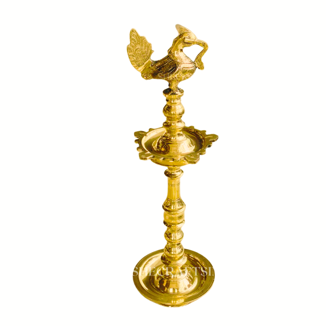 TRADITIONAL HANDCRAFTED PEACOCK - HEADED LAMP | KUTHU VILAKKU | MAYIL VILAKKU