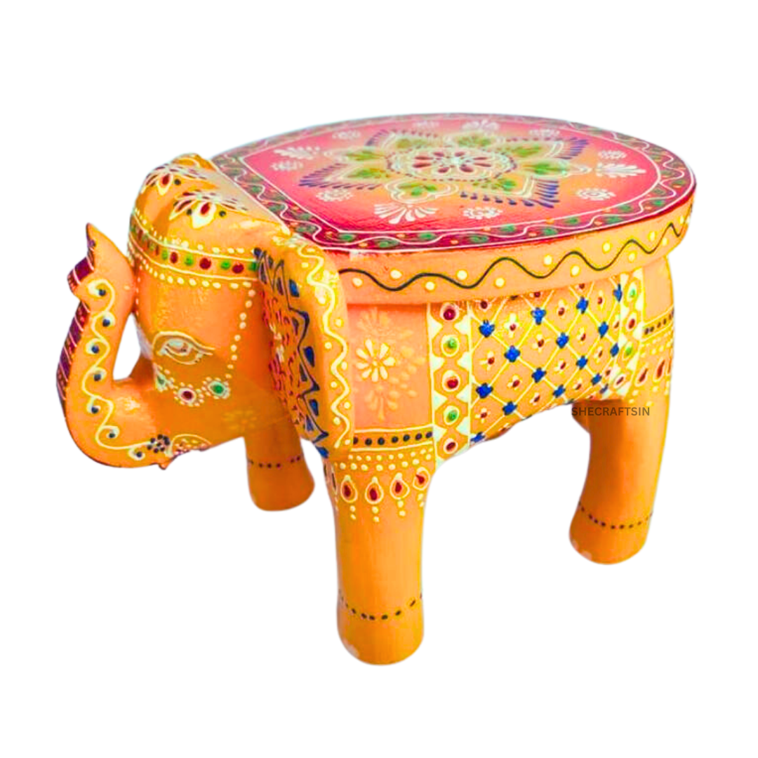 INDIAN WOODEN HANDPAINTED ELEPHANT STAND | TABLE DECOR | YELLOW
