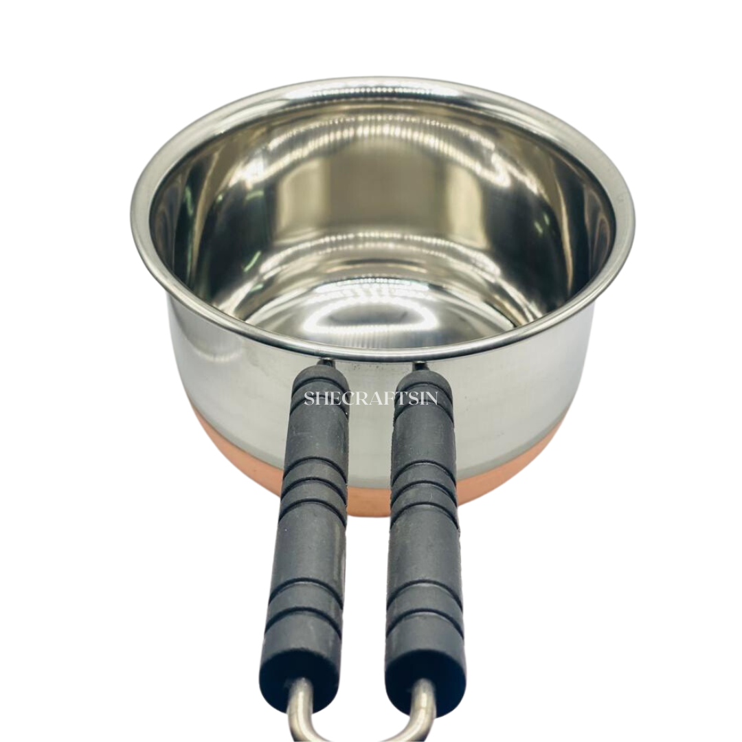 STAINLESS STEEL MILKPAN COPPER BASE WITH LID AND HANDLE