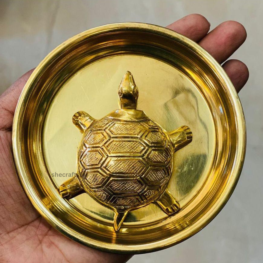 BRASS SOLID TORTOISE WITH PLATE | FENG- SHUI VASTU TURTLE | GOOD LUCK GIFT | WEALTH AND SUCCESS IN BUSINESS