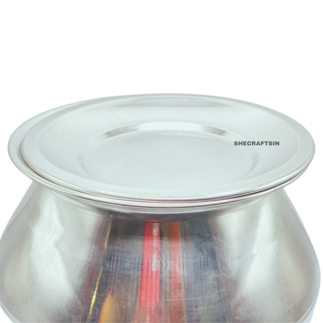 STAINLESS STEEL PONGAL POT, LID, ROUND LADLE
