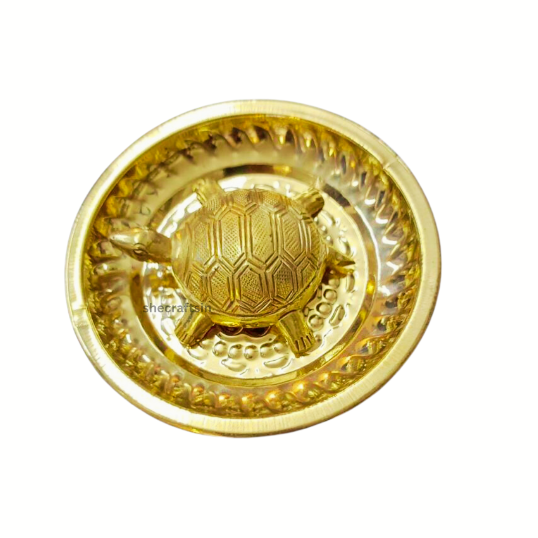 BRASS SOLID TOTROISE WITH DESIGN PLATE | FENG- SHUI VASTU TURTLE | GOOD LUCK GIFT | WEALTH AND SUCCESS IN BUSINESS
