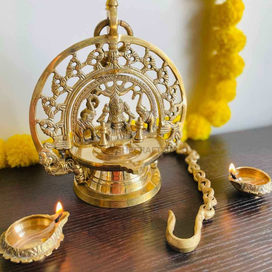 TRADITIONAL BRASS GAJALAKSHMI HANGING LAMP