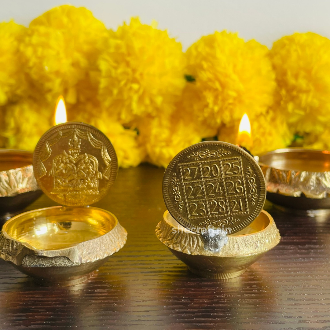 BRASS LAKSHMI KUBERA COIN LAMP (PAIR )