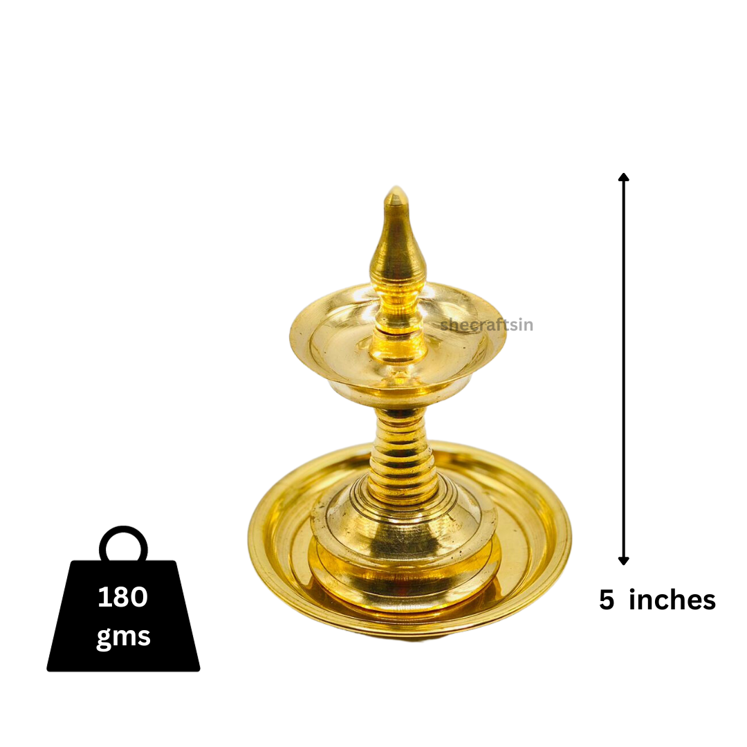 BRASS OIL LAMP WITH PLATE | SMALL NILAVILAKKU