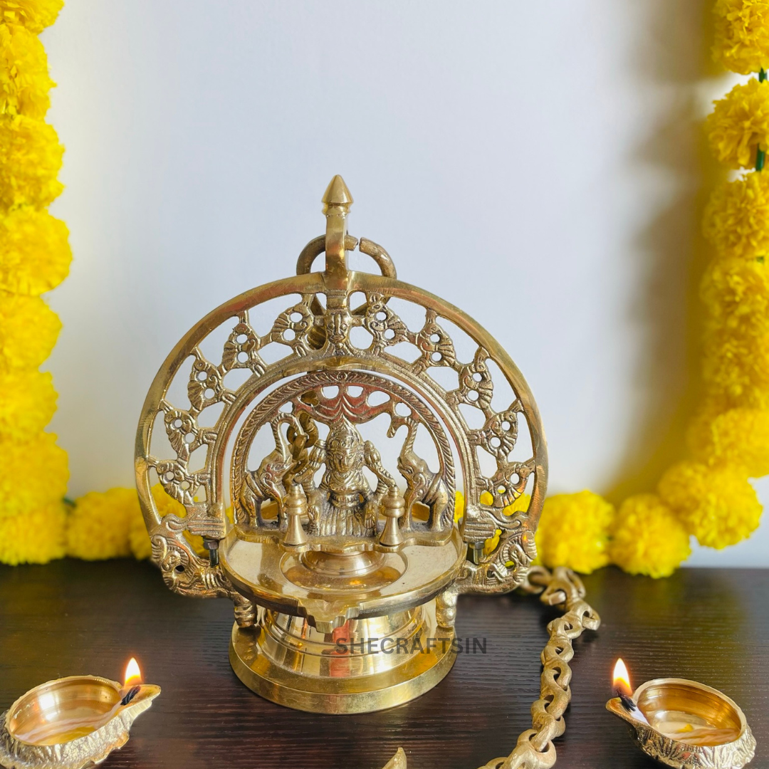 TRADITIONAL BRASS GAJALAKSHMI HANGING LAMP