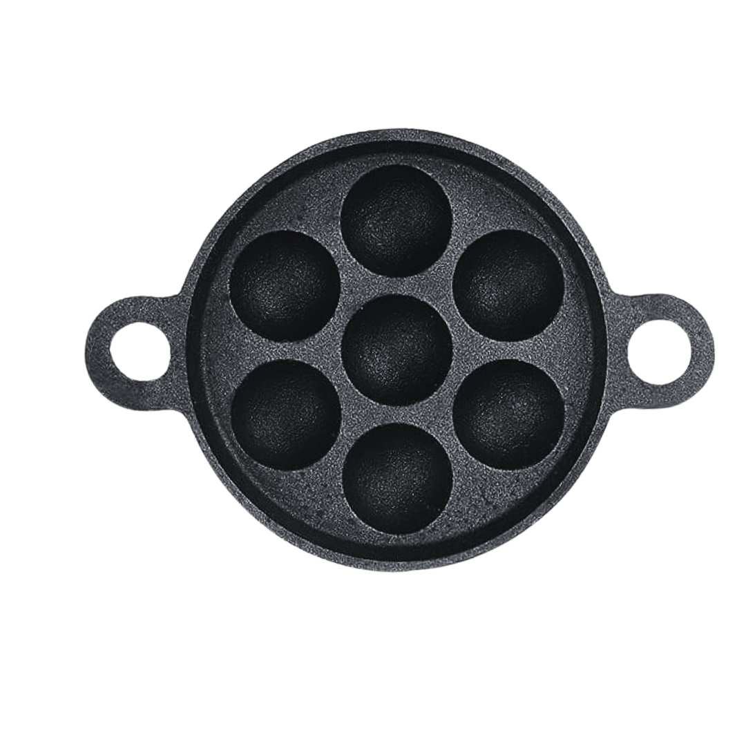 TRADITIONAL PRE-SEASONED CAST IRON UNNIYAPPAM MAKER | 7 CAVITY | UNNIYAPPAKARA | HEALTHY TRADITIONAL UTENSILS