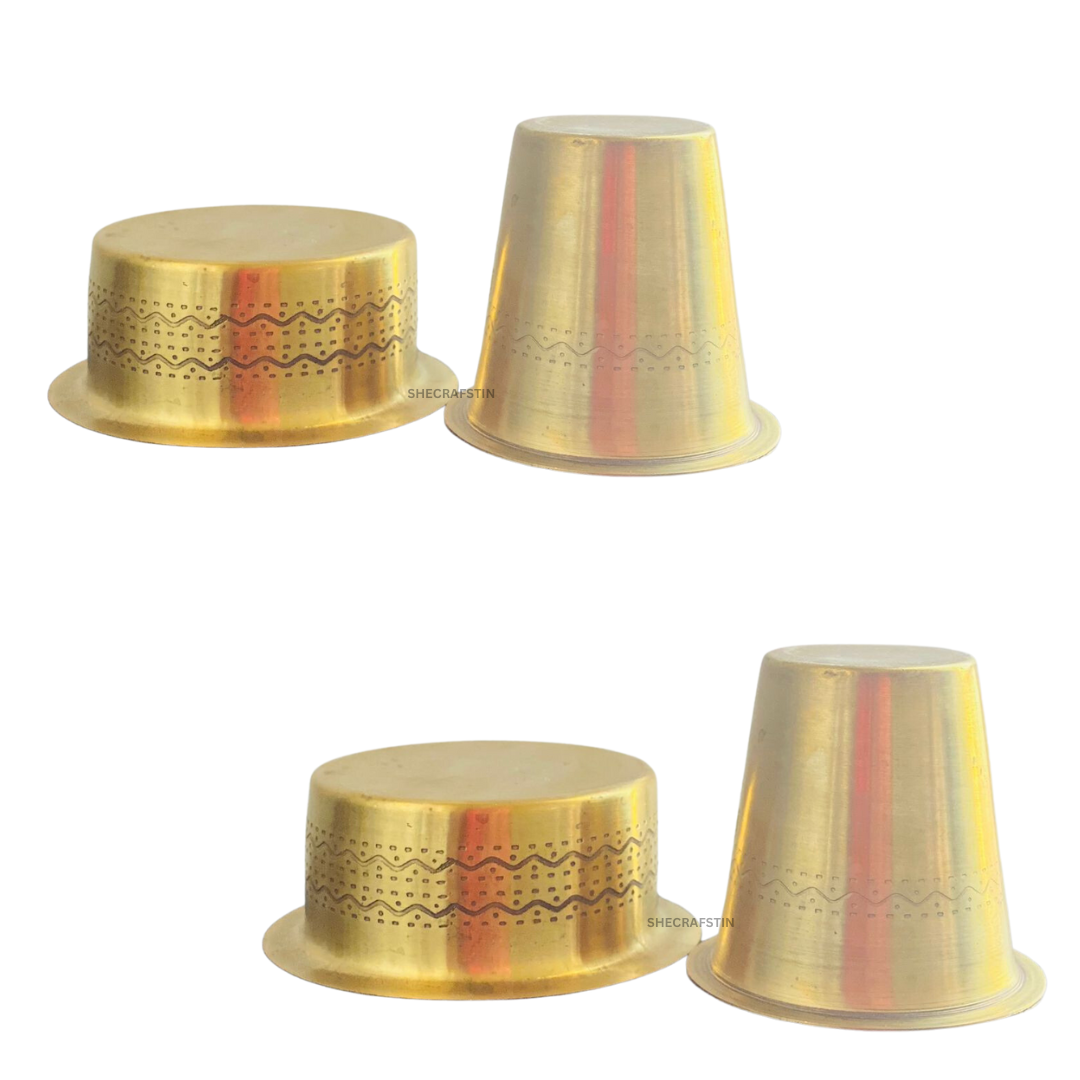 HANDCRAFTED BRASS COFFEE CUP AND DABRA SET OF 2 | SOUTH INDIAN COFFEE CUP AND SAUCER | MADRASI FILTER COFFEE SET | KUMBAKONAM DESIGNED PURE BRASS COFFEE SET