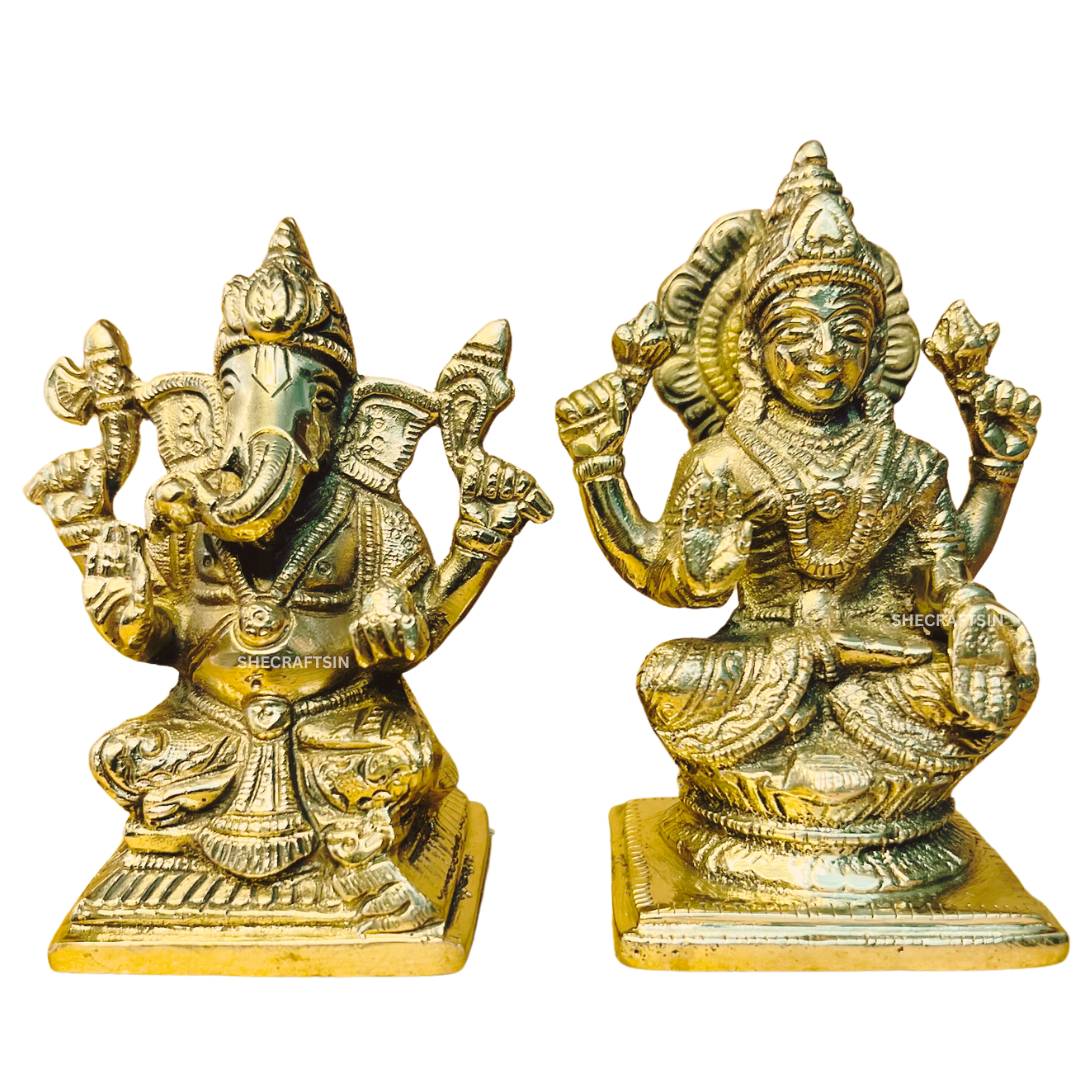 BRASS GANESHA AND LAKSHMI DEVI IDOL | GANAPATHY LAKSHMI STATUE | GANESH BRASS STATUE