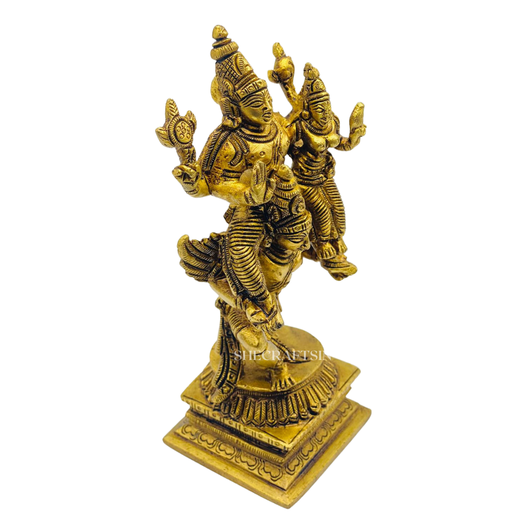 BRASS GARUDA STATUE WITH LORD VISHNU AND MALAKSHMI