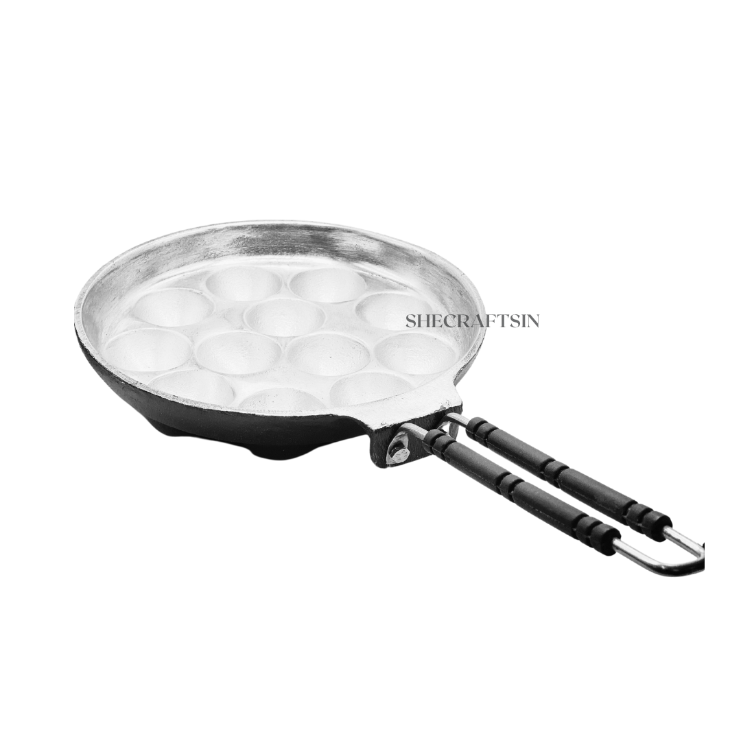 INDALIUM UNNIYAPPAM PAN WITH HANDLE | 12 CAVITY | PANIYARAM PAN
