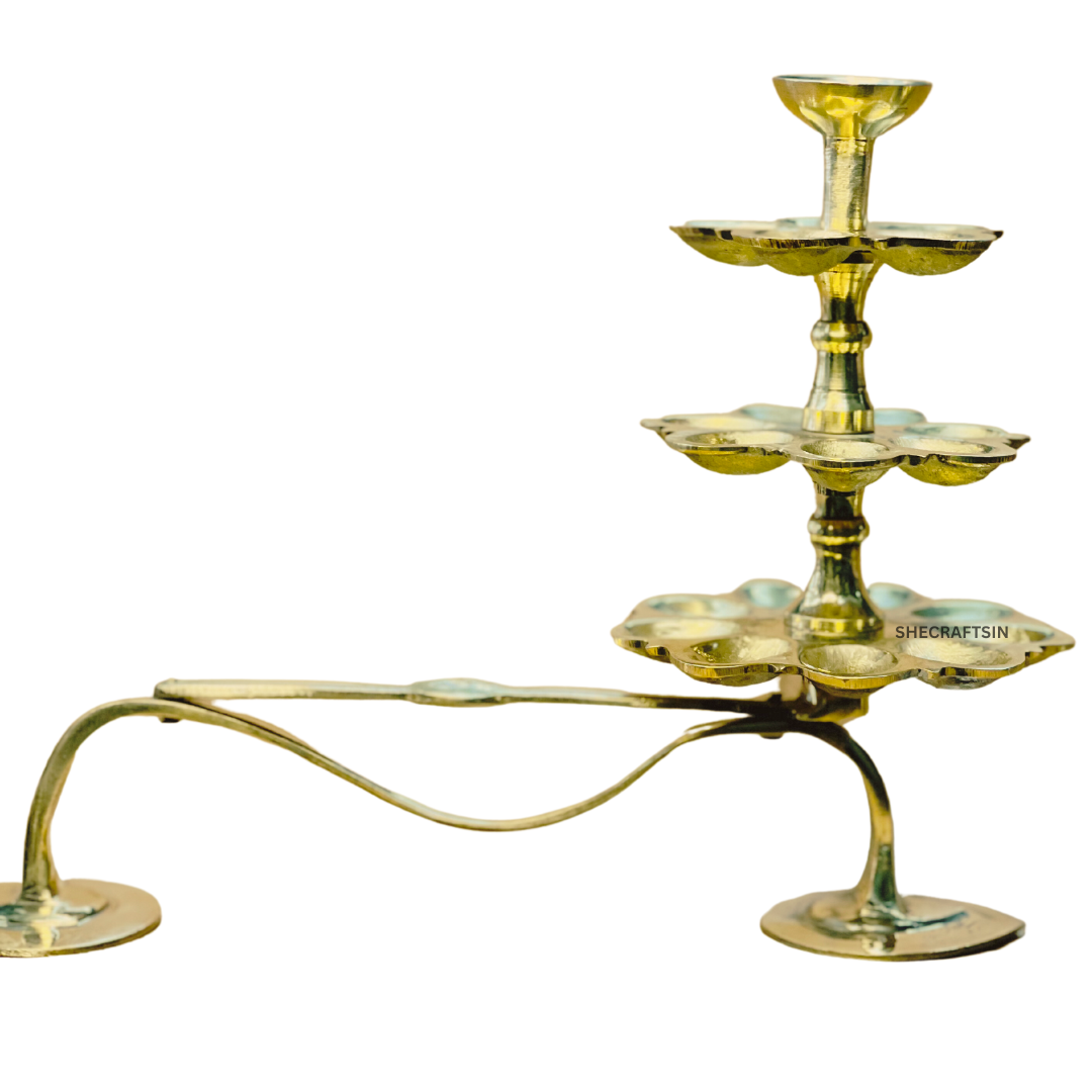 BRONZE HANDMADE STEP ARATHI WITH CAMPHOR HOLDER ON TOP | 3 STEP ARATI | DIYA | POOJA ARTICLES | GANGA ARATI | ARTI