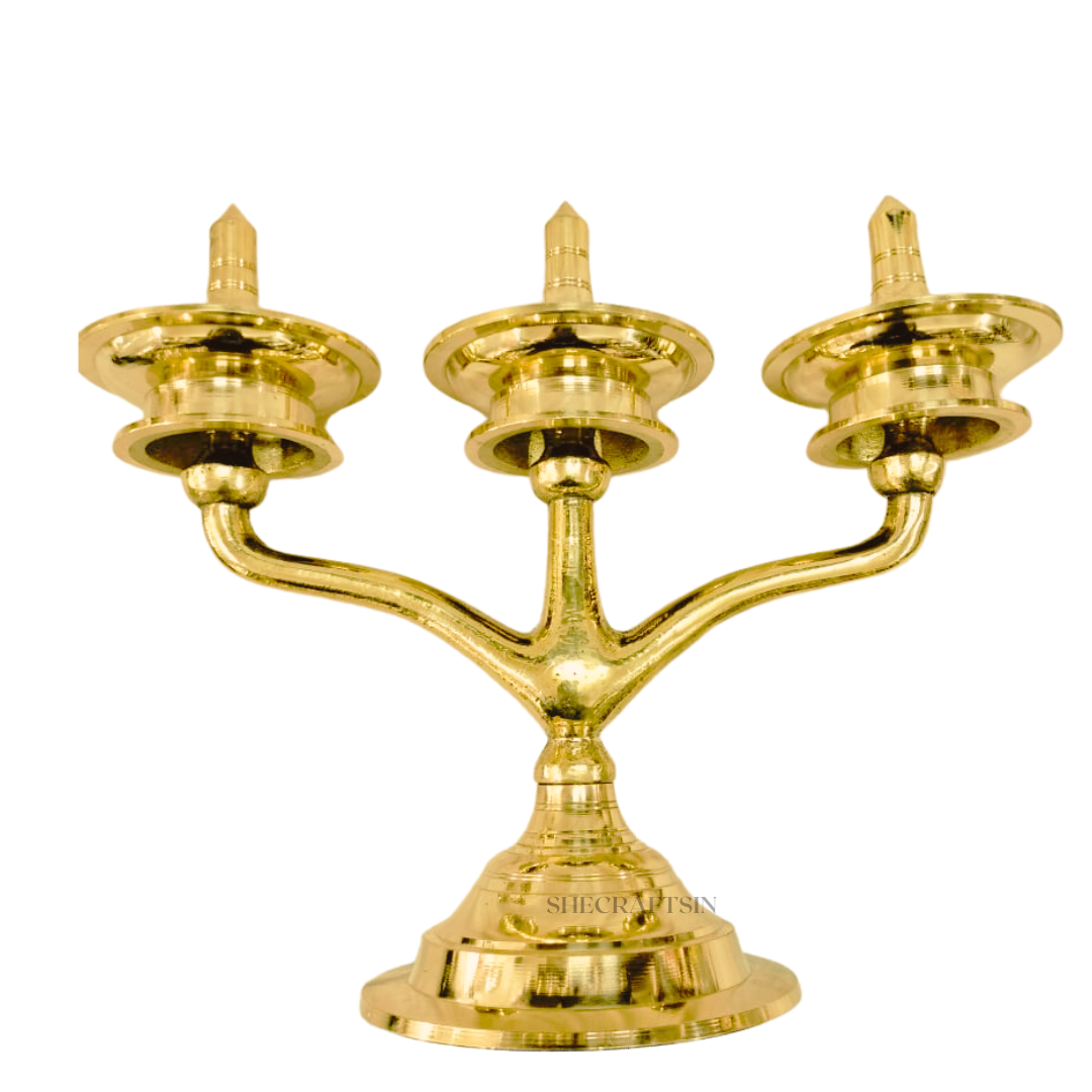 KERALA HANDMADE KAVARAVILAKKU | THREE BRANCH LAMP | TEMPLE VILAKKU |