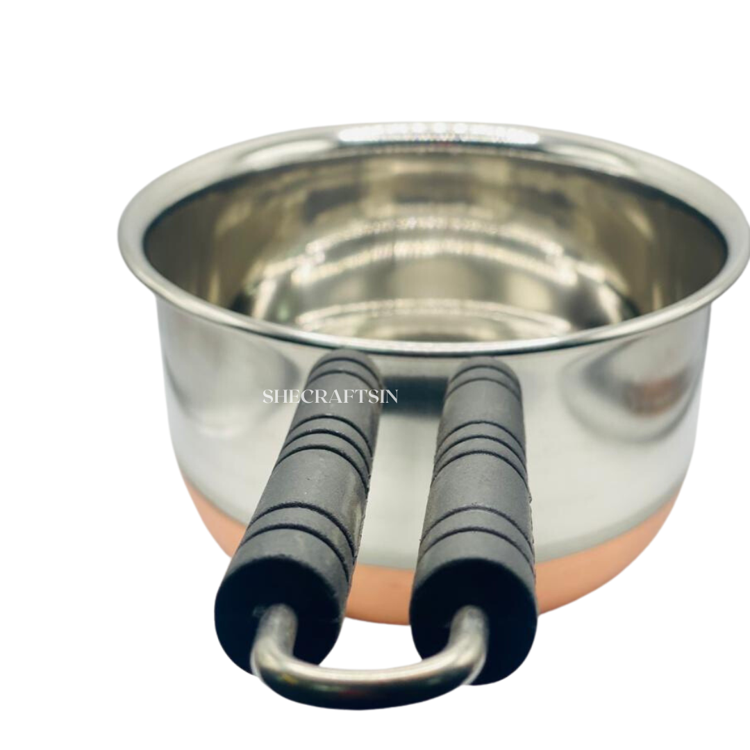 STAINLESS STEEL MILKPAN COPPER BASE WITH LID AND HANDLE