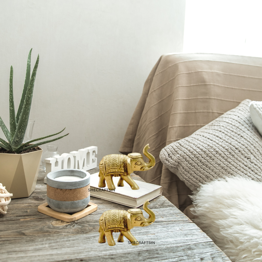 SMALL ELEGANT BRASS ELEPHANT PAIR FOR HOME DECORATION | GIFT | TABLE DECOR