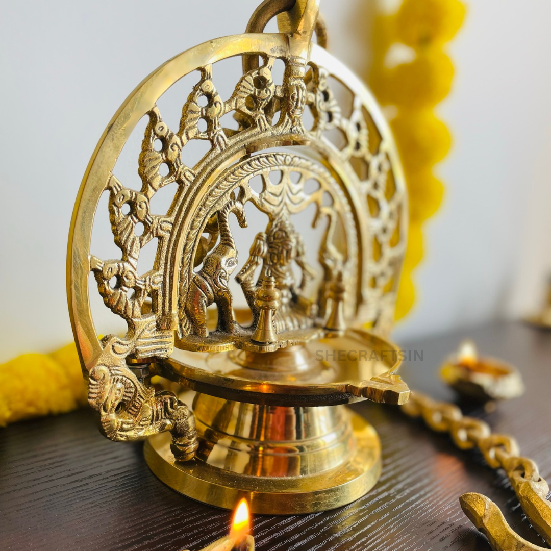 TRADITIONAL BRASS GAJALAKSHMI HANGING LAMP