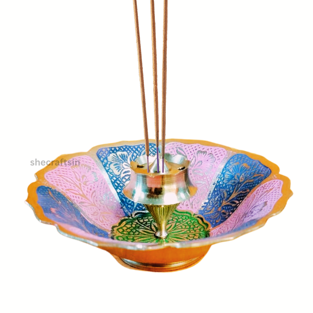 ROUND - MULTI COLOUR AGARBATHI STAND | SMALL AGARBATHI HOLDER | SAMBRANI STAND | INCENSE STAND