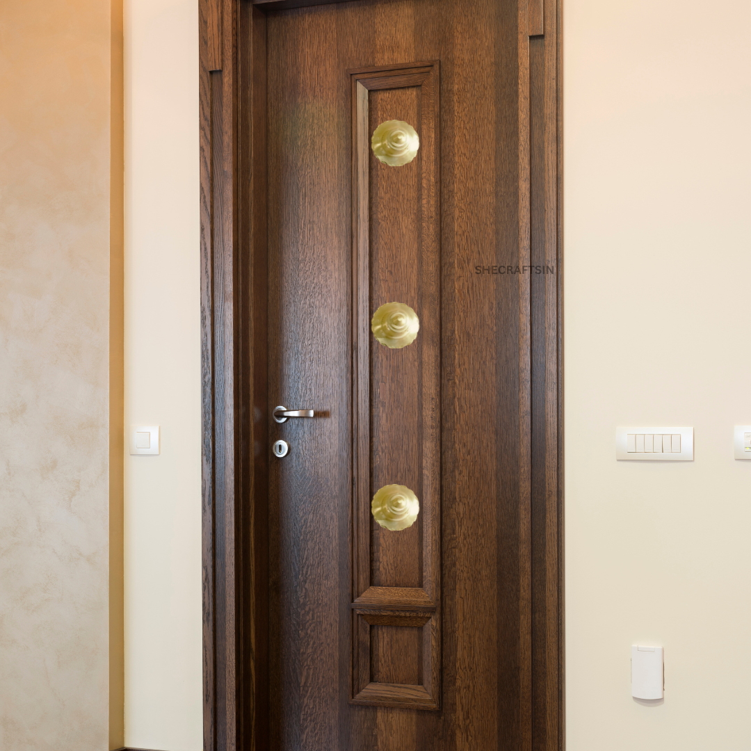 BRASS FLOWER DOOM ( 2 INCHES, 10 PIECES )| MATT FINISH | GOLDEN | BRASS DOOR FITTINGS