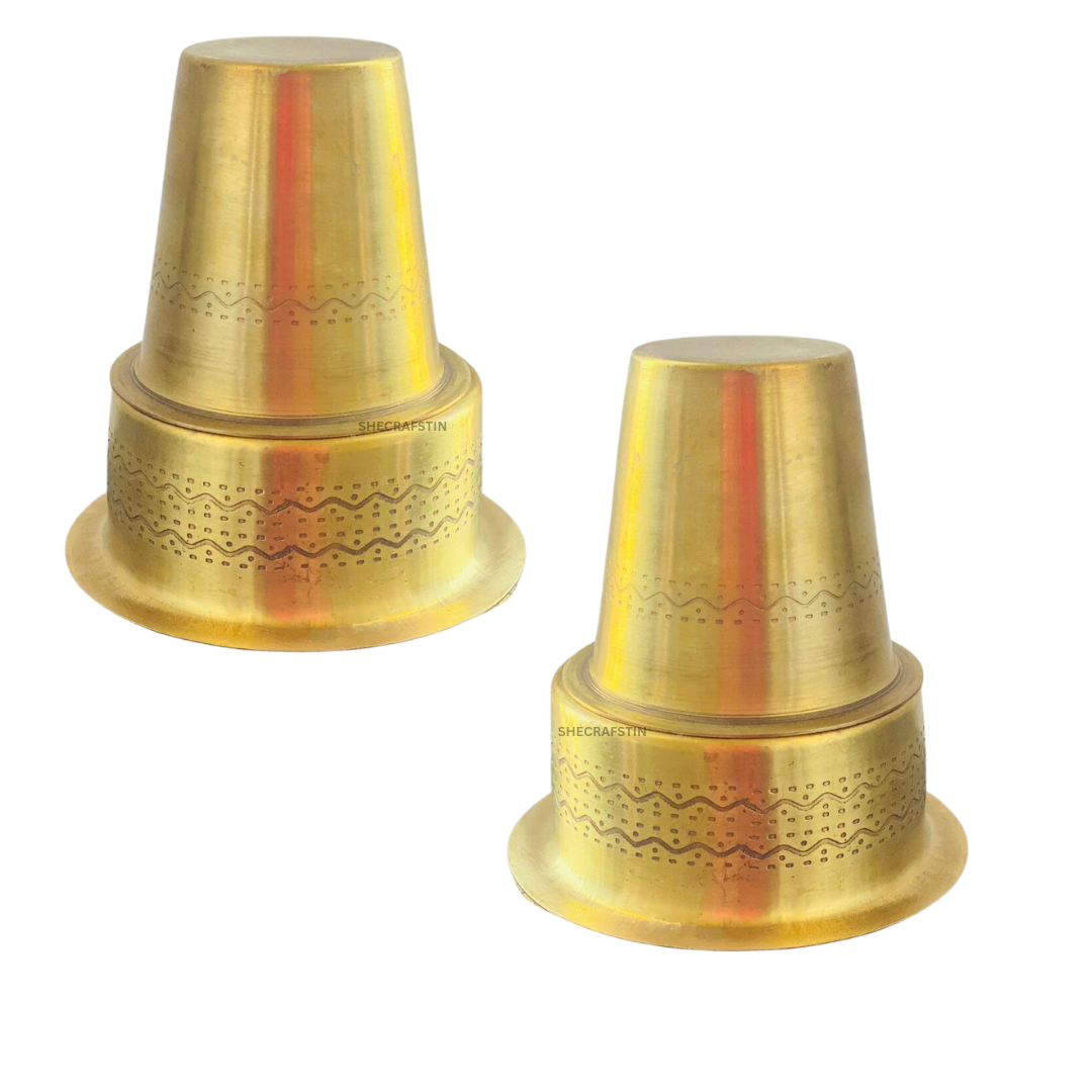 HANDCRAFTED BRASS COFFEE CUP AND DABRA SET OF 2 | SOUTH INDIAN COFFEE CUP AND SAUCER | MADRASI FILTER COFFEE SET | KUMBAKONAM DESIGNED PURE BRASS COFFEE SET