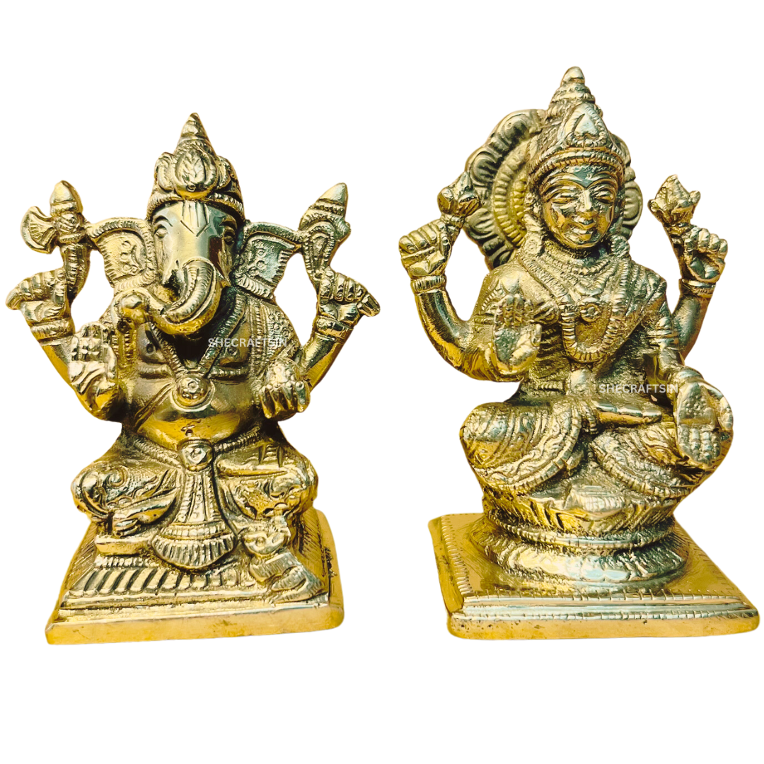 BRASS GANESHA AND LAKSHMI DEVI IDOL | GANAPATHY LAKSHMI STATUE | GANESH BRASS STATUE