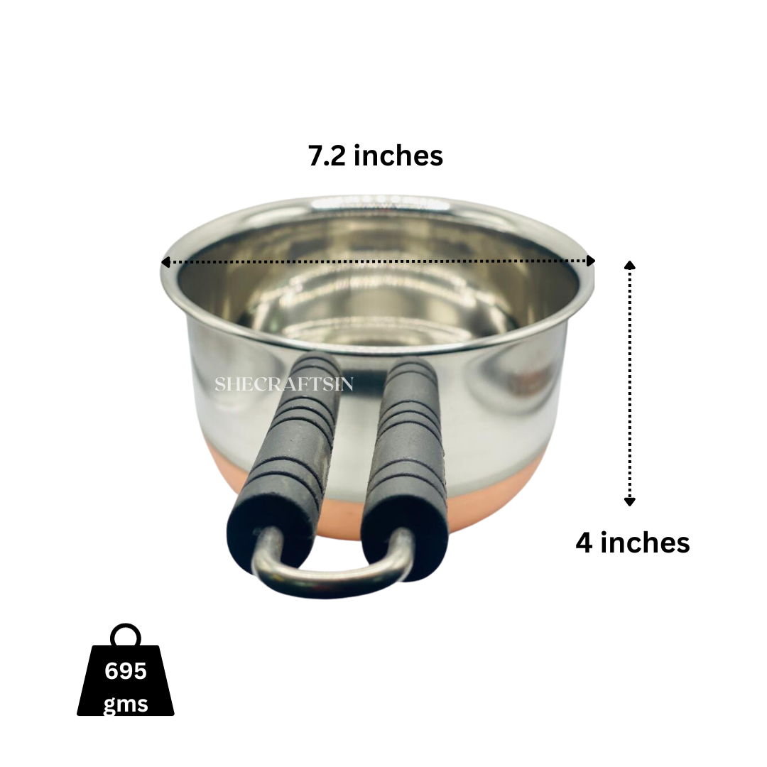 STAINLESS STEEL MILKPAN COPPER BASE WITH LID AND HANDLE