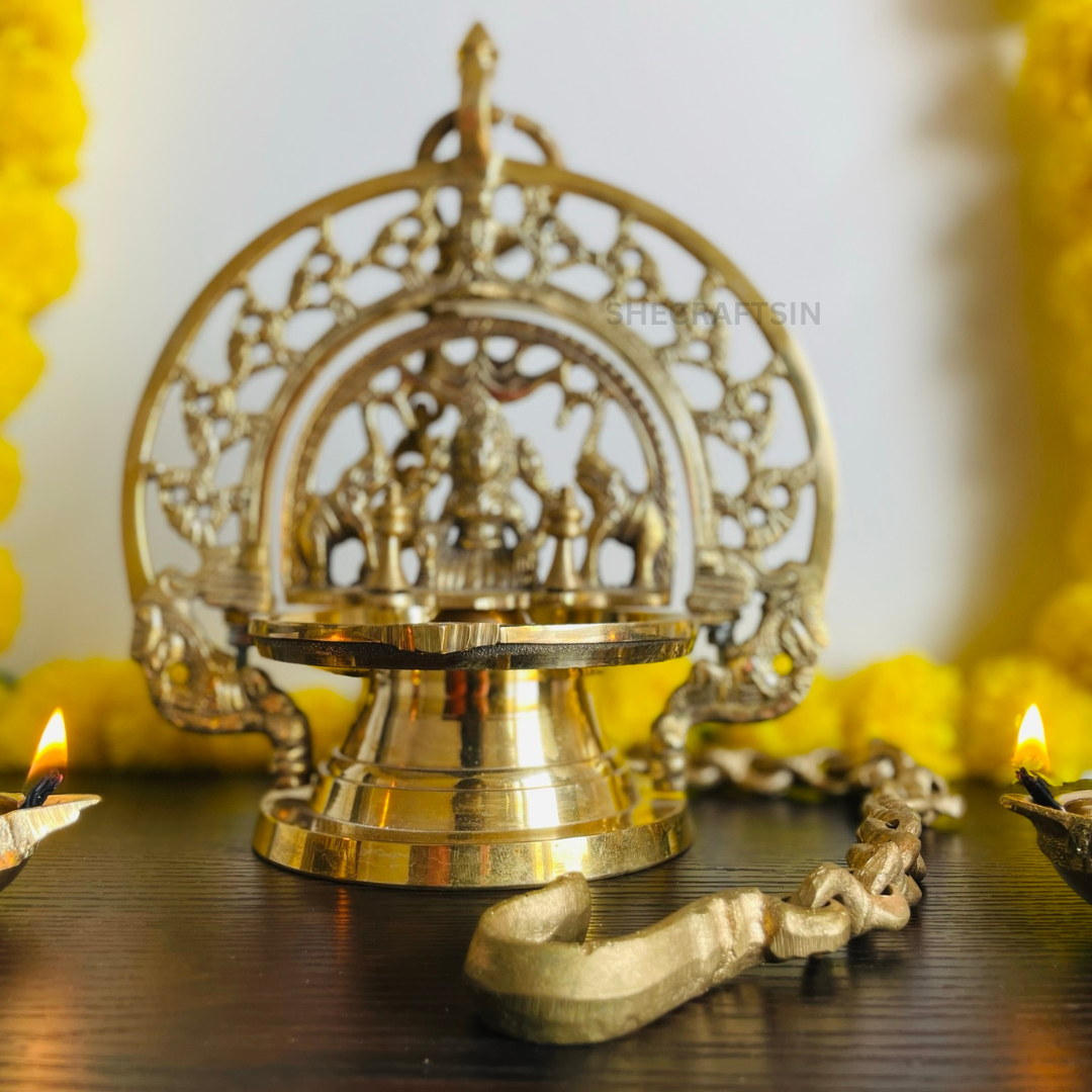 TRADITIONAL BRASS GAJALAKSHMI HANGING LAMP