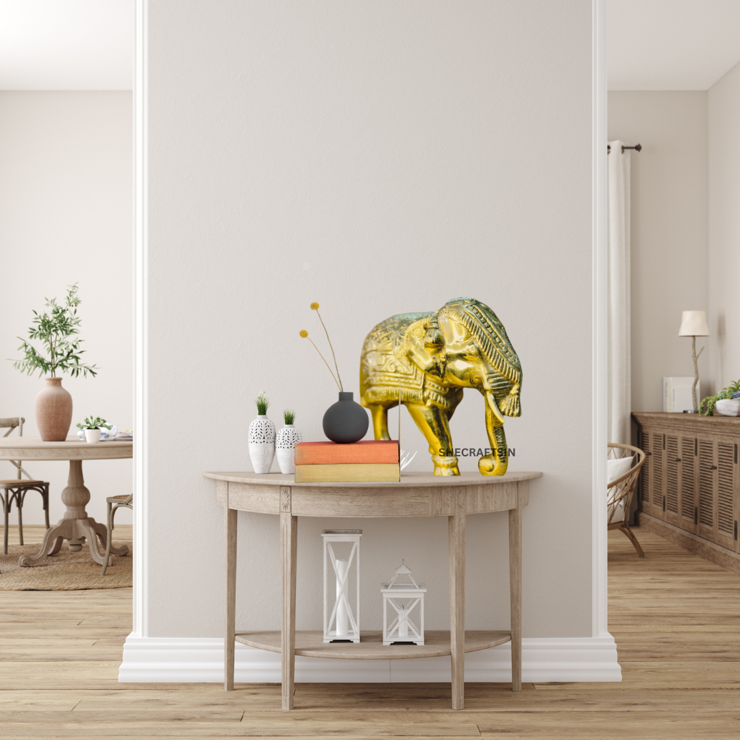 BRASS HOME DECOR ELEPHANT | GOLDEN SHINING ELEPHANT FOR INTERIOR STYLING | SHECRAFTSIN