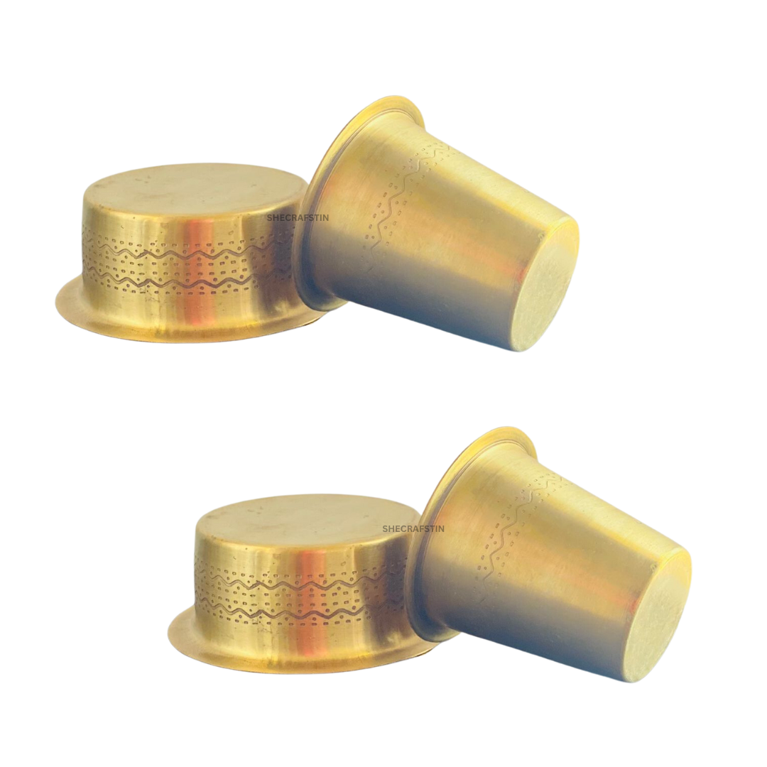 HANDCRAFTED BRASS COFFEE CUP AND DABRA SET OF 2 | SOUTH INDIAN COFFEE CUP AND SAUCER | MADRASI FILTER COFFEE SET | KUMBAKONAM DESIGNED PURE BRASS COFFEE SET