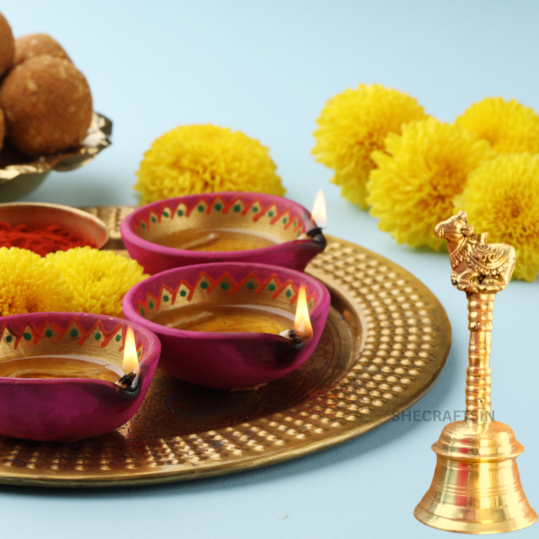 BRASS HEAVY POOJA BELL WITH NANDHI | KAIMANI | POOJA BELL | GOLD