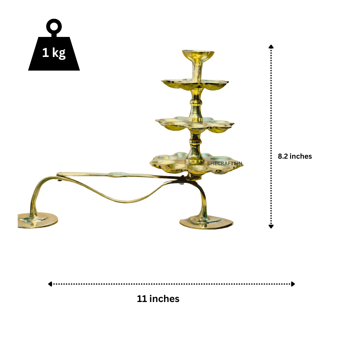 BRONZE HANDMADE STEP ARATHI WITH CAMPHOR HOLDER ON TOP | 3 STEP ARATI | DIYA | POOJA ARTICLES | GANGA ARATI | ARTI