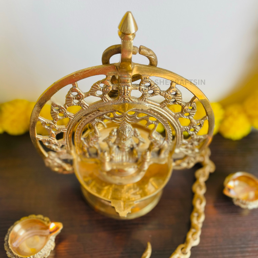 TRADITIONAL BRASS GAJALAKSHMI HANGING LAMP