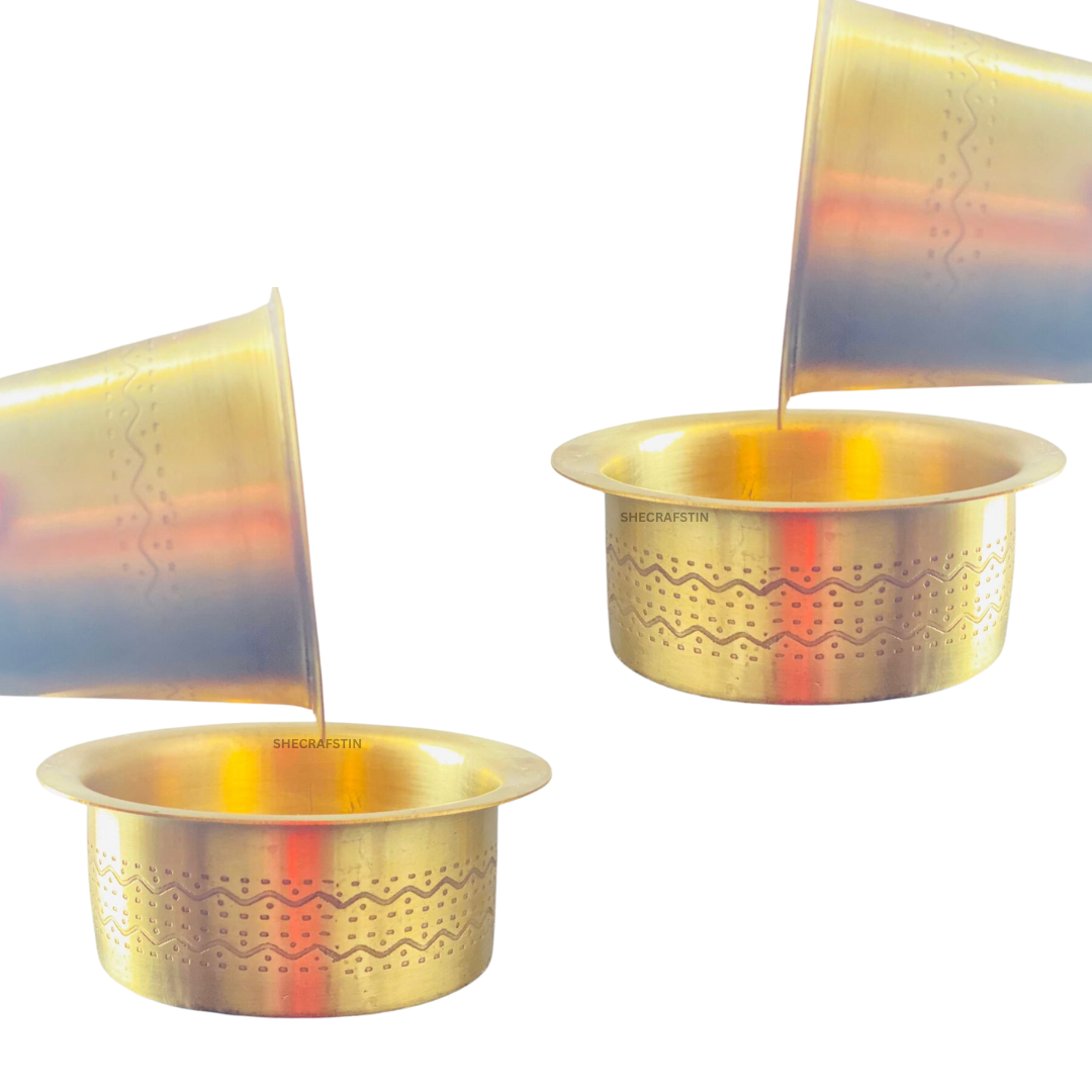 HANDCRAFTED BRASS COFFEE CUP AND DABRA SET OF 2 | SOUTH INDIAN COFFEE CUP AND SAUCER | MADRASI FILTER COFFEE SET | KUMBAKONAM DESIGNED PURE BRASS COFFEE SET