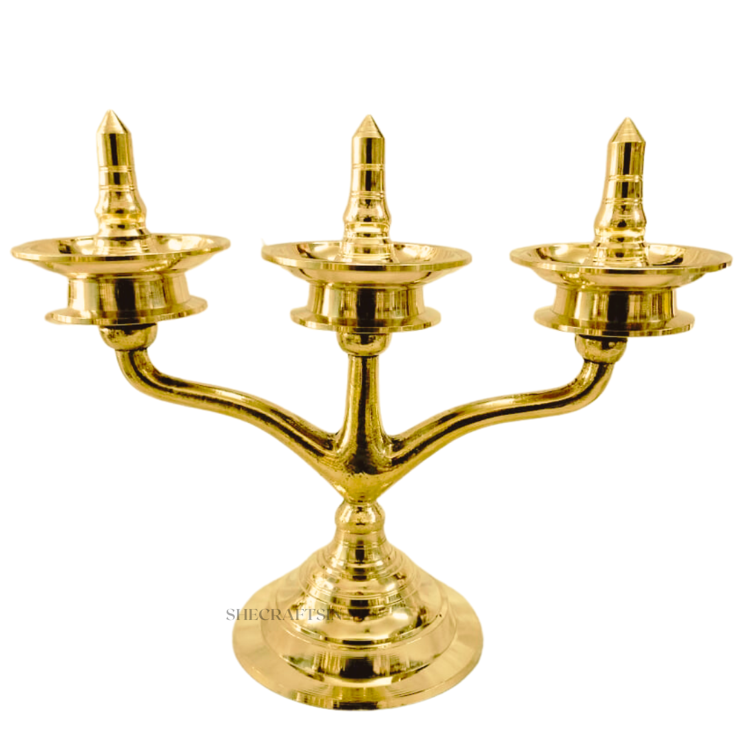 KERALA HANDMADE KAVARAVILAKKU | THREE BRANCH LAMP | TEMPLE VILAKKU |