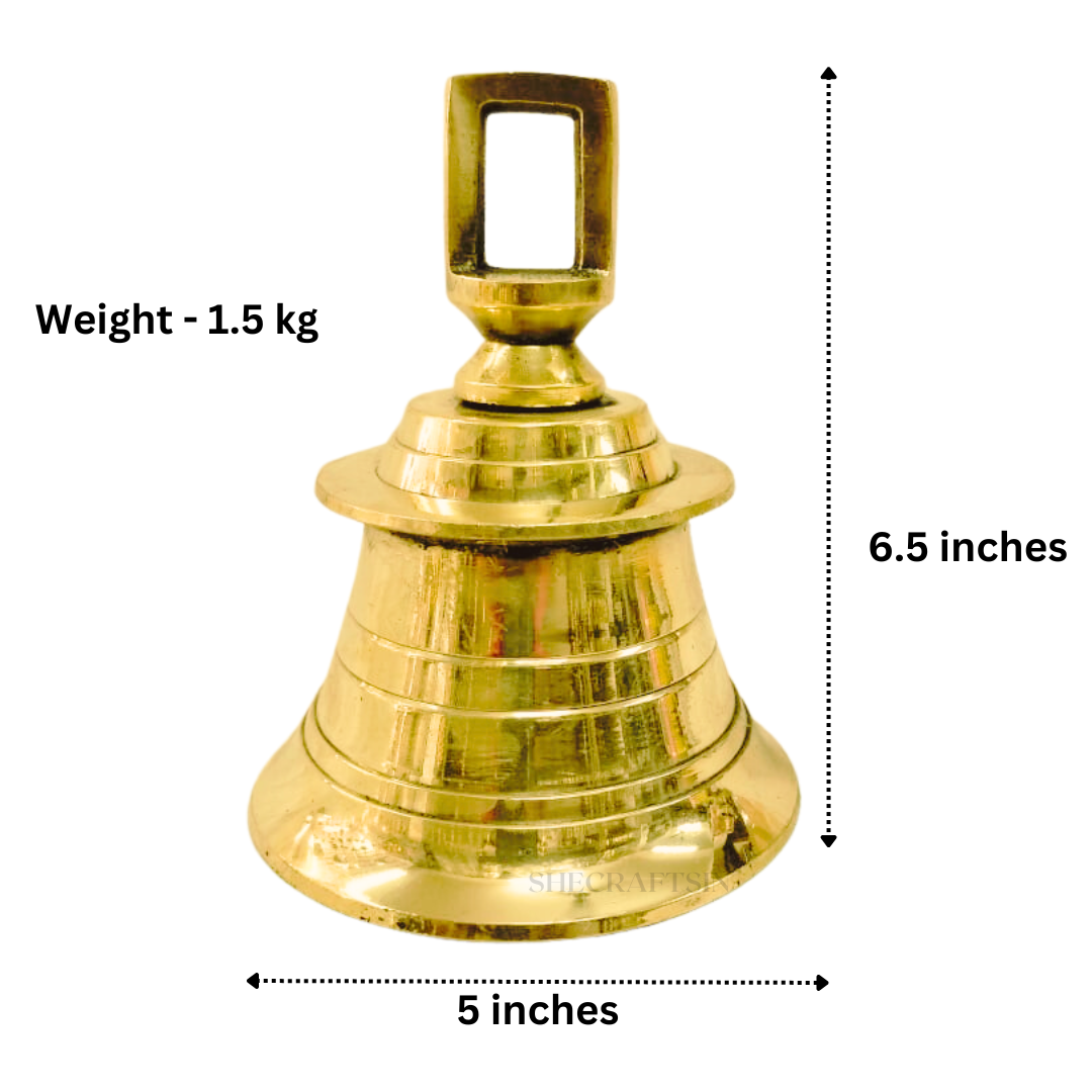 HANDMADE BRONZE BELL WITH CHAIN AND HOOKS FOR POOJA ROOM DECORATION | TRADITIONAL CALLING BELL