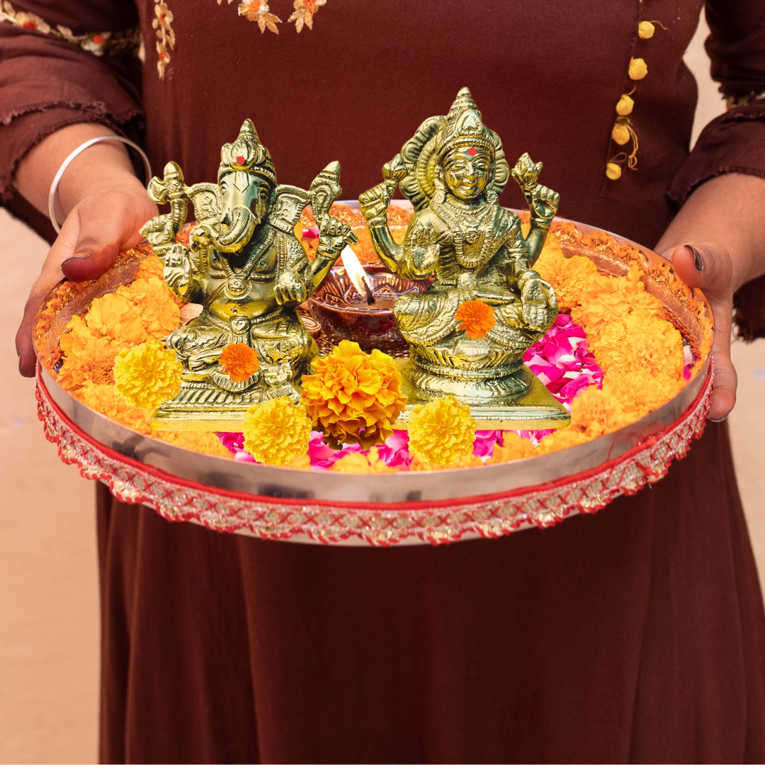 BRASS GANESHA AND LAKSHMI DEVI IDOL | GANAPATHY LAKSHMI STATUE | GANESH BRASS STATUE