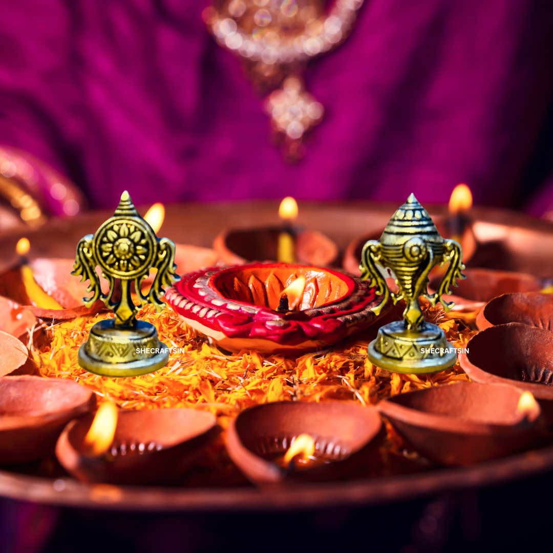 BRASS SHANKH CHAKRA SET FOR PUJA ROOM | SHANK CHAKRAM | RETURN GIFT