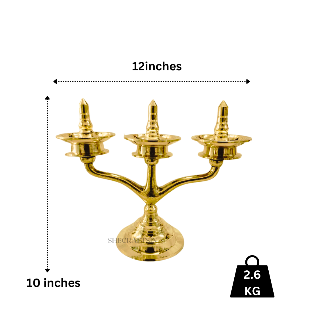 KERALA HANDMADE KAVARAVILAKKU | THREE BRANCH LAMP | TEMPLE VILAKKU |