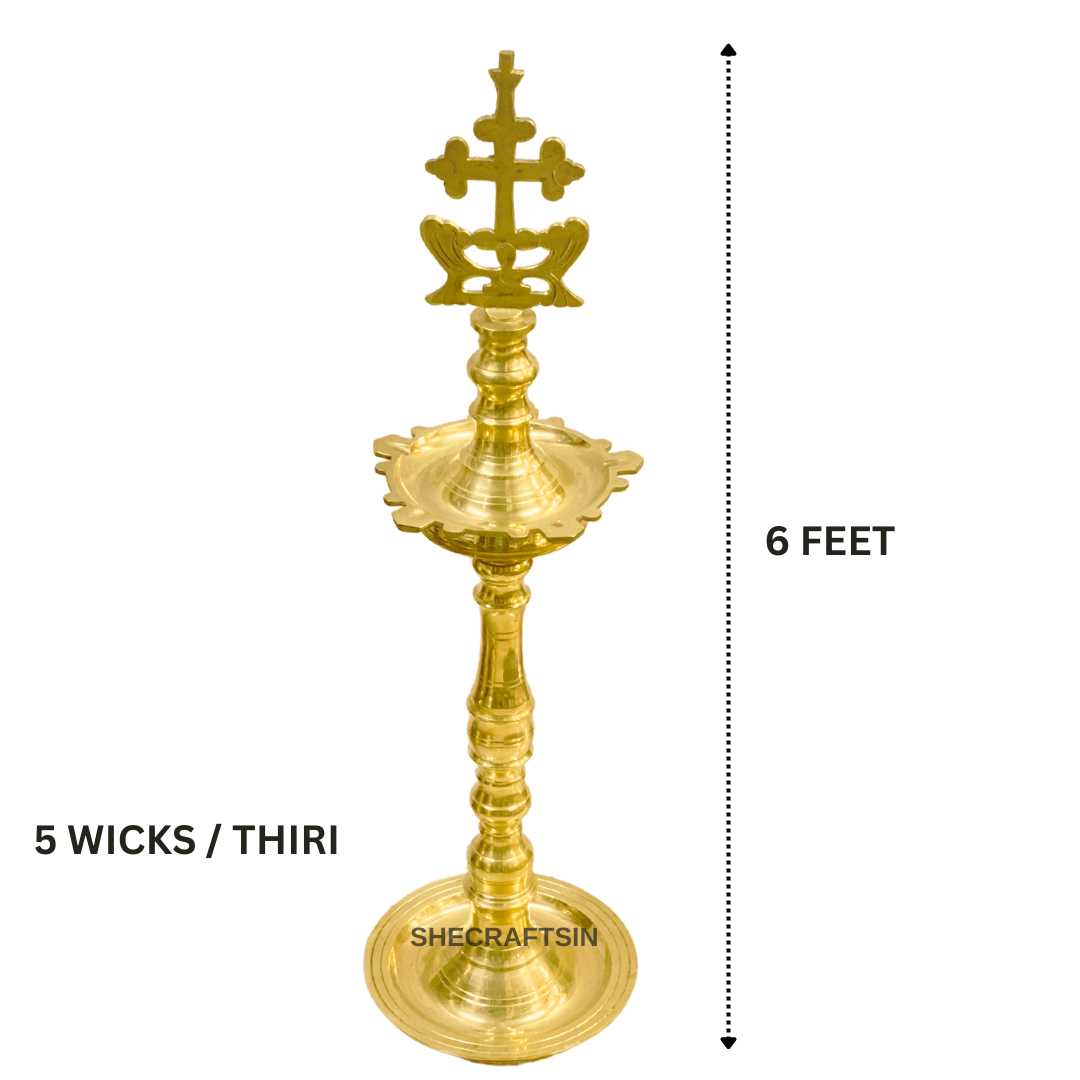 BRASS CROSS OIL LAMP | SLEEBA CROSS HEAD LAMP | KURISHU VILAKKU
