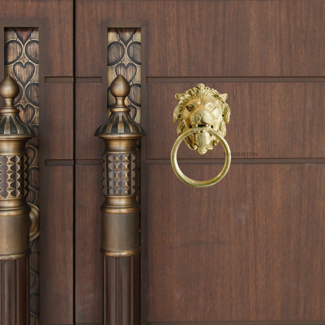 LION HEADED DOOR KNOCKER (GOLDEN ) | MAIN DOOR KNOCKER | BRASS KNOCKER | NEW HOME | SHECRAFTSIN