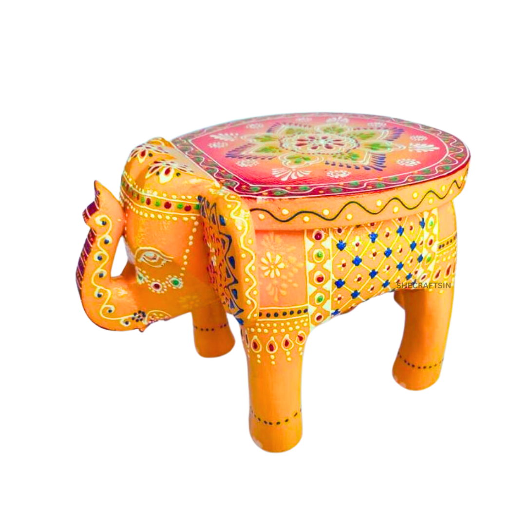 INDIAN WOODEN HANDPAINTED ELEPHANT STAND | TABLE DECOR | YELLOW