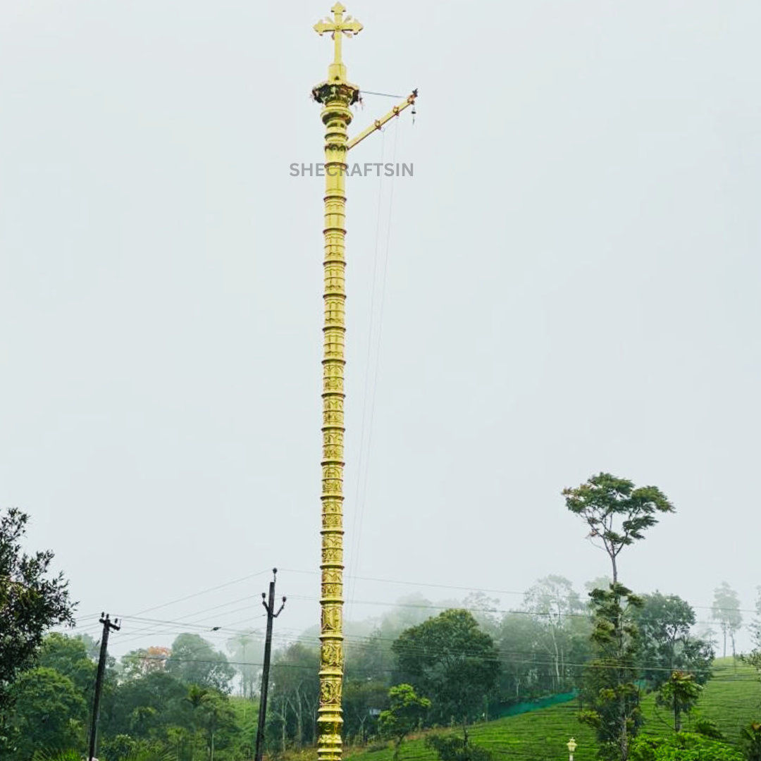 HANDCRAFTED CUSTOMIZED BRASS DESIGNED KODIMARAM FOR CHURCHES  | FLAGSTAFF | FLAG STAND | INSTALLATION ALL OVER INDIA