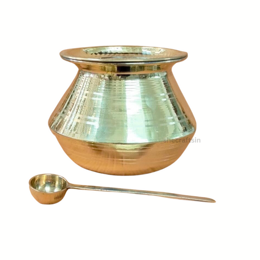 TRADITIONAL BRASS COOKING POT WITH TIN COATTING, LADDLE, LID | HOUSEWARMING MILKPOT | MILK BOILING POT | PONGAL PAANAI | RICE HANDI