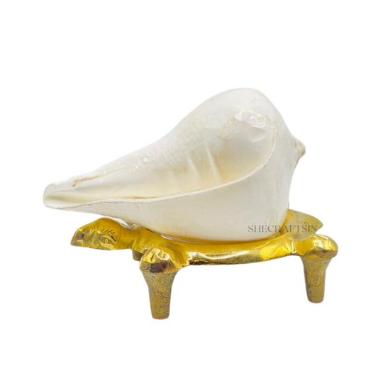 SHANKH ( CONCH SHELL ) AND TORTOISE HEADED STAND FOR POOJA